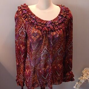 Mac & Jac triple ruffle floral long sleeve top NWT